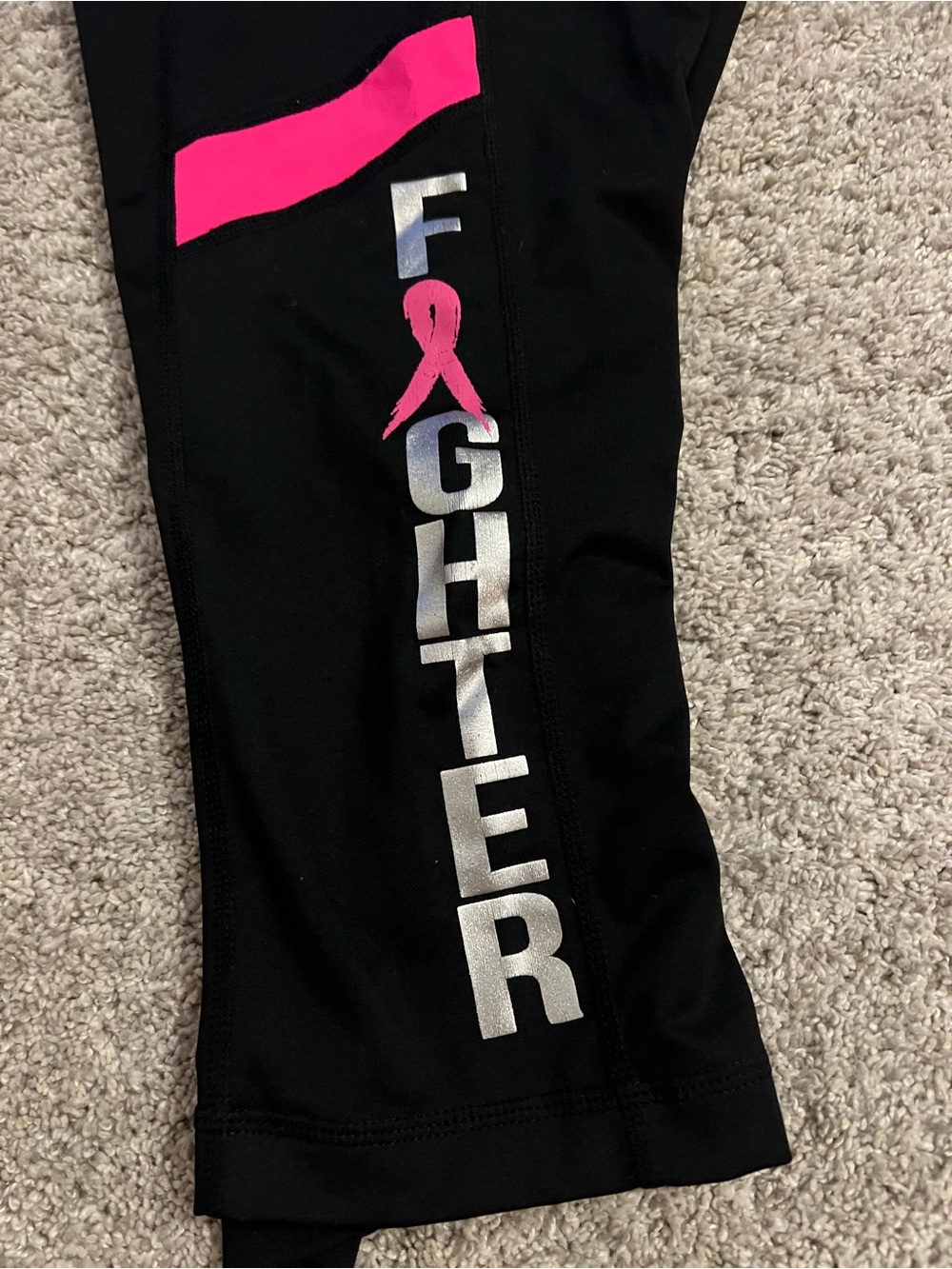 Ideology Black Leggings with Pink Ribbon Accent